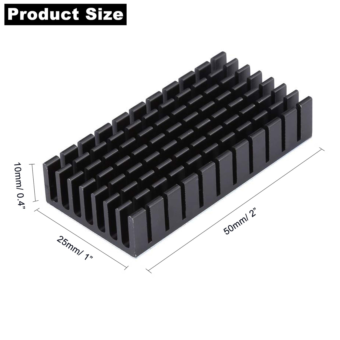 Awxlumv 25mm Heatsink 50x25x10mm/ 2 x 1x 0.4 inch with Thermal Conductive Tape, Black-2Pcs