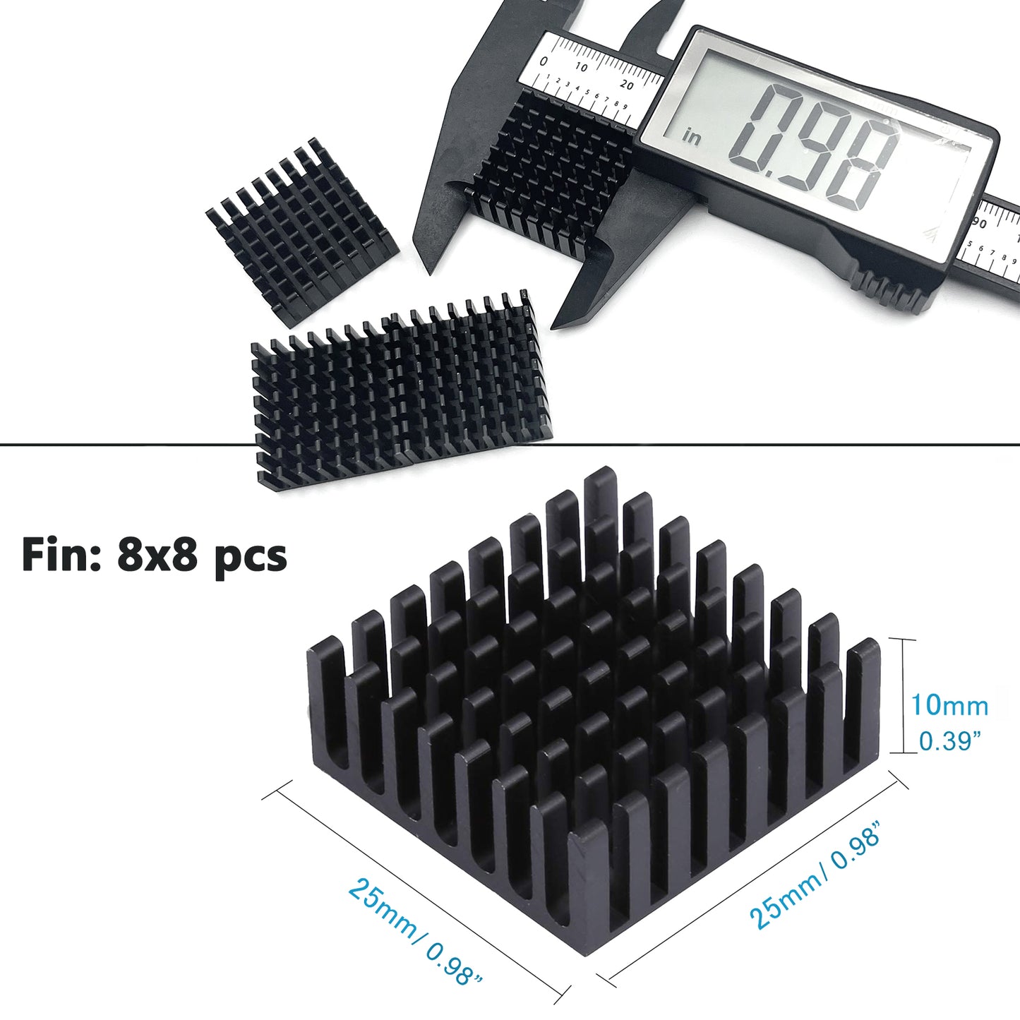 Awxlumv Small Aluminum Heatsink 25x25x10mm / 0.98x0.98x0.39inch for ASUS ROG Ally GPU IC Chips - 6pcs, Black